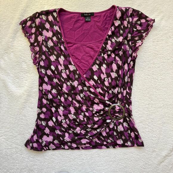 Vintage Wrap Top \ Y2K Patterned Blouse by Style & Co. - Picture 3 of 5